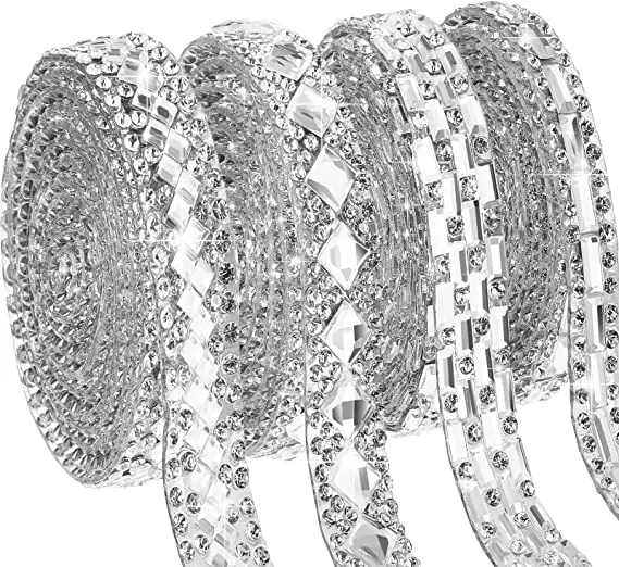 Wholesale DIY water drill hand tear self adhesive strip Rhinestone Ribbon tape Rhinestone Trim Stickers