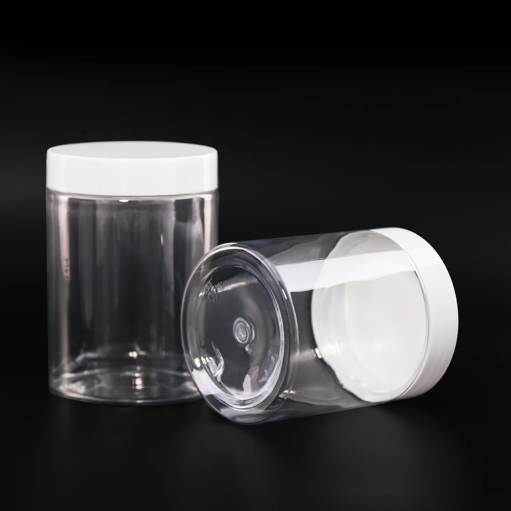 Food storage 1oz 2oz 12oz 16oz 6oz 8oz 250ml 500ml Transparent round wide-mouth pet cosmetic plastic jars with screw lid