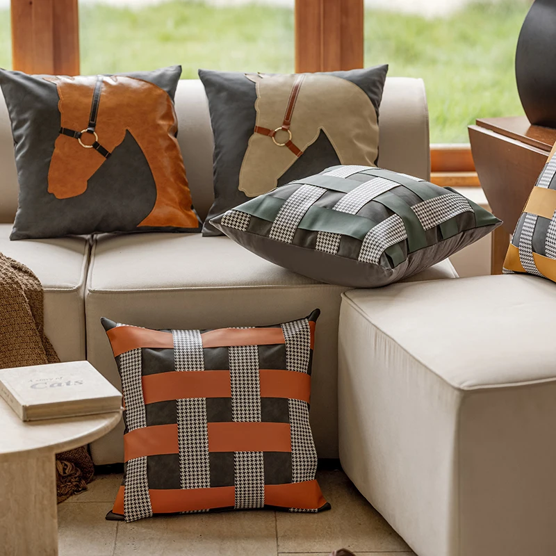 Vintage PU leather horse head decorative cushion pillow living room sofa cushion cover without core