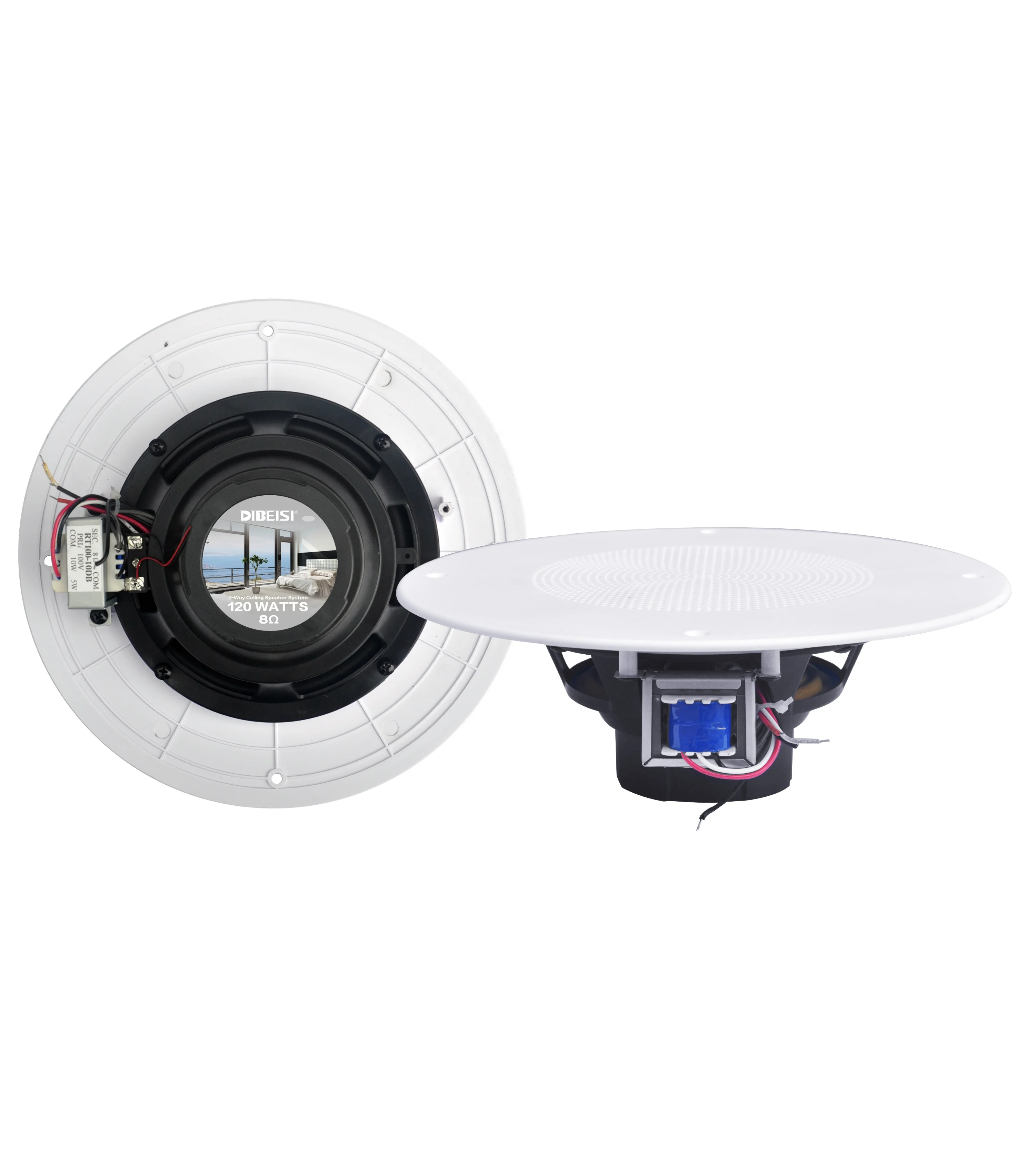 DIBEISI  5.25/6.5/8 inch two way stereo with in ceiling speaker  transformer flush mounted in ceiling speaker professional audio