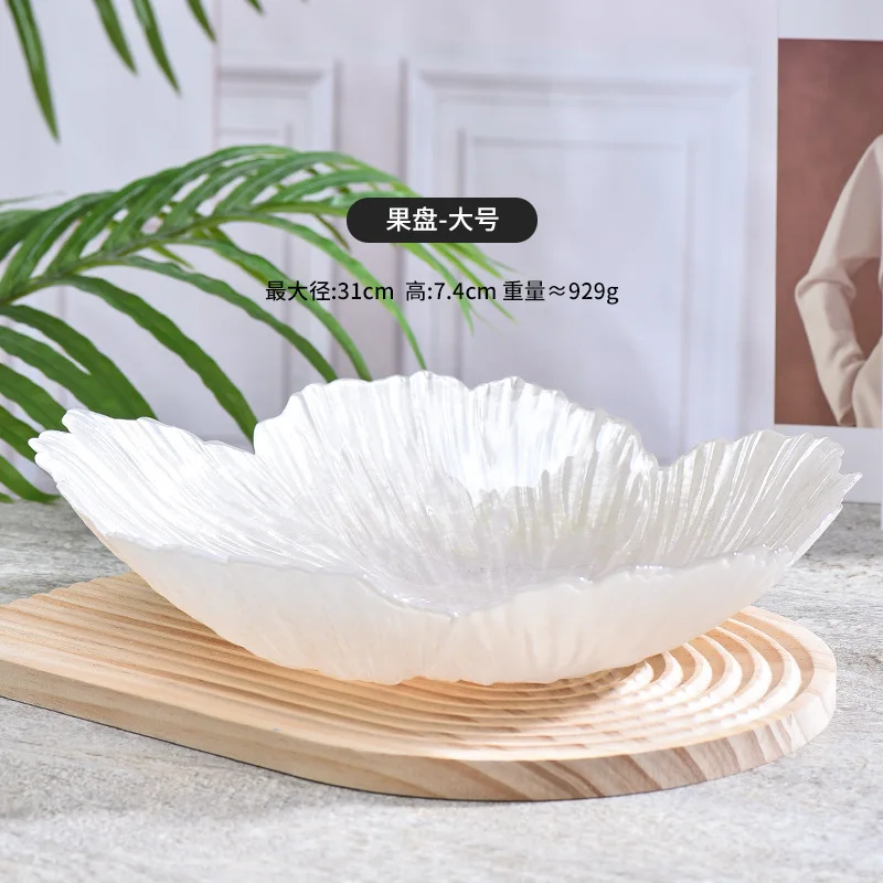 BST Home flower shaped fruit candy plate colored white pink glass charger plates for dry fruit tray