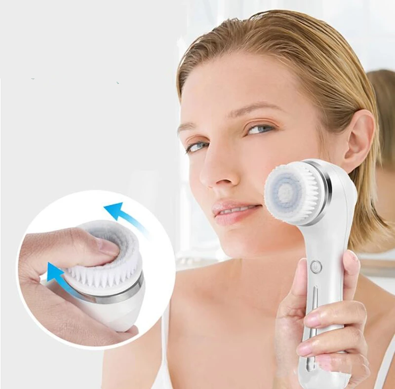 Rotating Facial Cleansing Brush, IPX7 Waterproof Silicone Spin Brush Electric Sonic Face Cleanser Device for Women, Men Pink