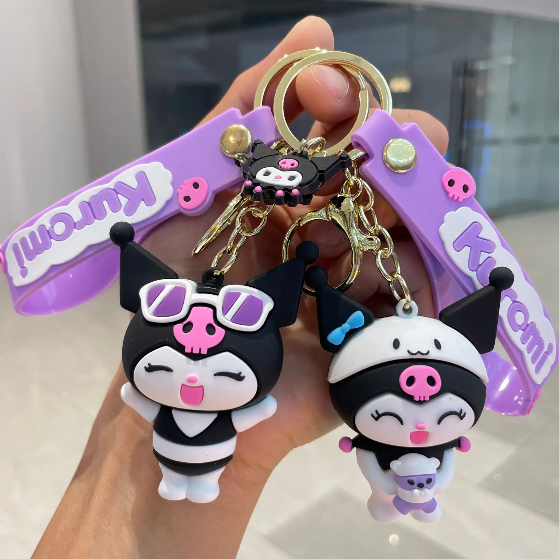 Wholesale Sanrio Kuromi Melody Cinnamoroll keychains Cute 3D Sakura Kuromi keychains keyrings for gifts