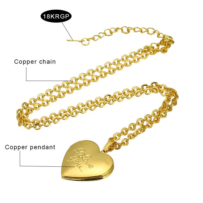Go Ali Baba Promotion Gift I love You Floating Brass Heart Locket Pendant Necklace for Her