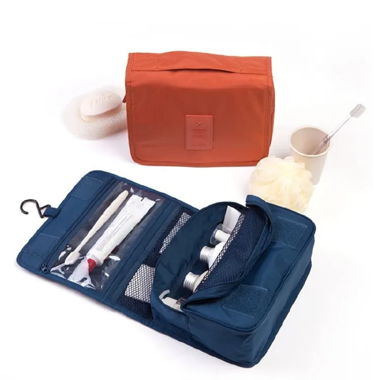 Bathroom Blue Polyester Womens Toilet Blue Small Travel Roll Up Toiletry Insulated Hanger Makeup Brush Belt Pouch Bag