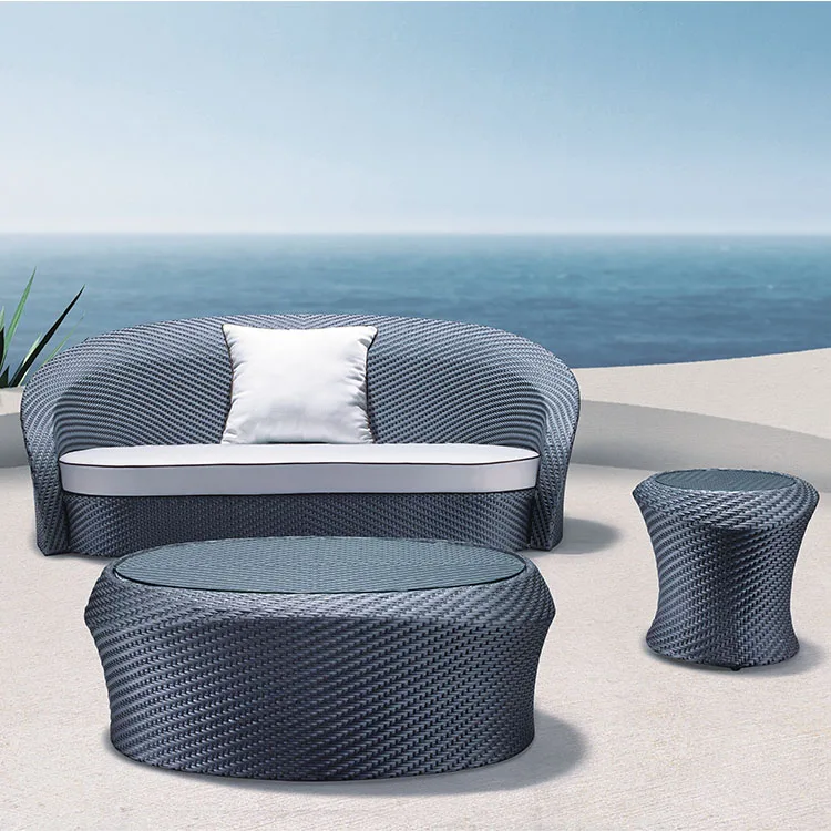 luxury Outdoor furniture two seater wicker Rattan sofa furniture with aluminum frame round shape chair for park and villa