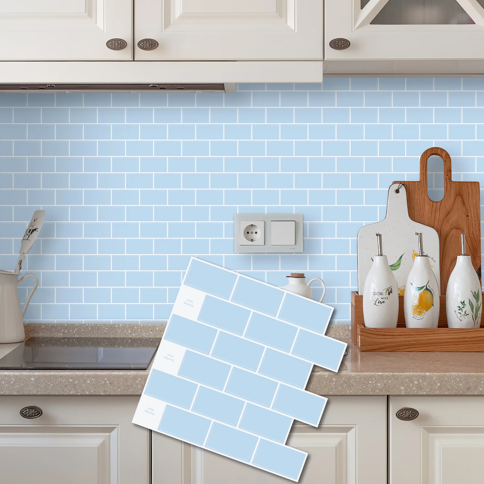 Eco-friendly Stick on Tiles Peel and Stick Blue subway Tile Backsplash Self-Adhesive Wall Tiles for Kitchen and Bathroom