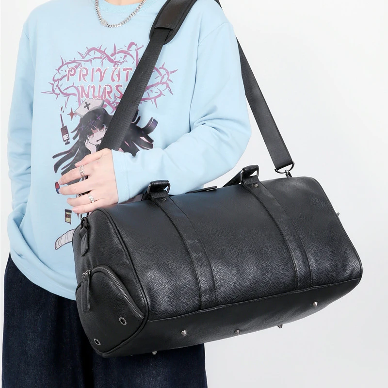 Customized Private Label Weekend Overnight Duffle luggage Mens Black Classic PU Leather Travel Duffel Bag With Shoe Compartment