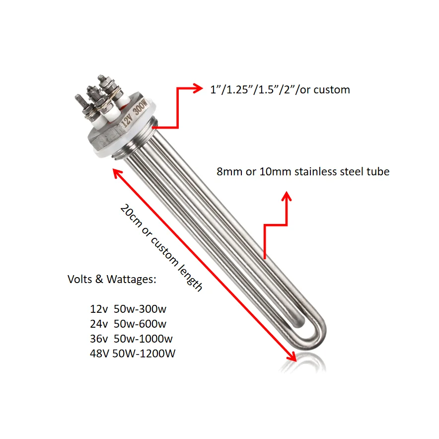 Нагревательный элемент для водонагревателя TZCX brand 12 В/24 В/36 В/48 В/220 В 300 Вт 500 Вт 800 Вт 1000 Вт ac dc