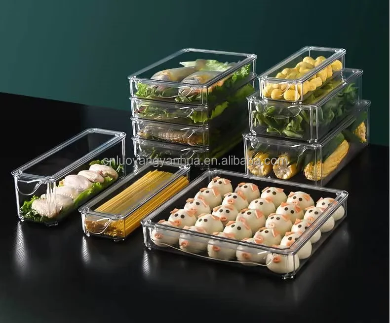 High Quality Kitchen Storage Clear Stackable Refrigerator Storage Organizer Bins for Vegetable Berry Cereals Grape Fruit