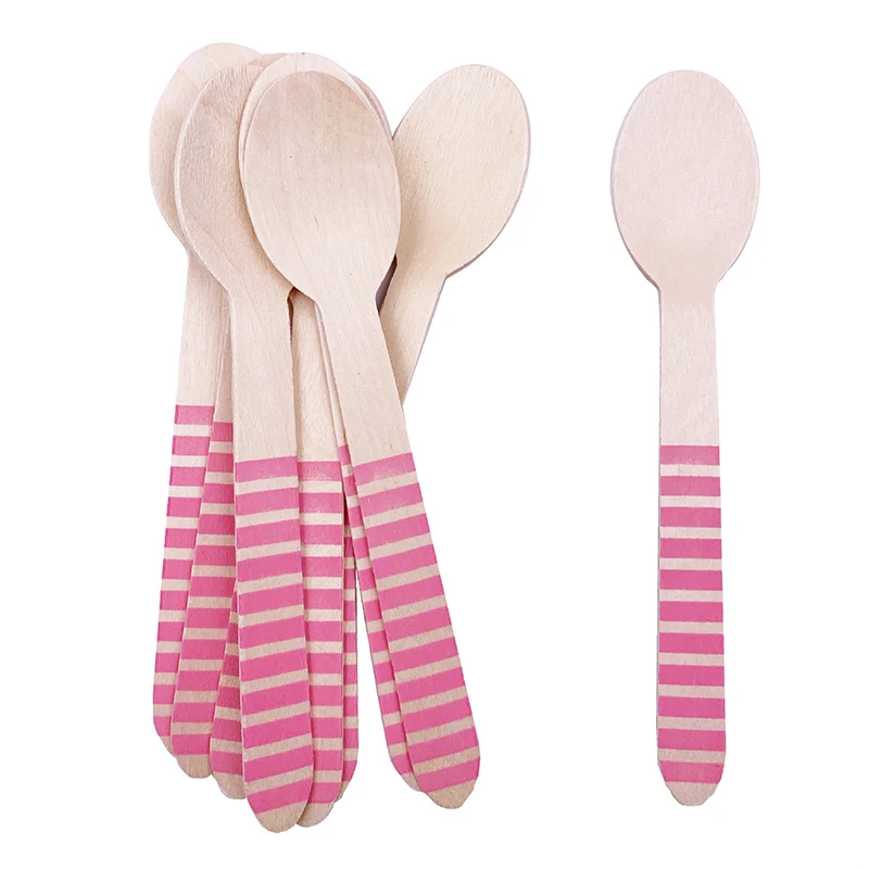 Customized Logo Eco-Friendly 160Mm Small Biodegradable Disposable Printed Mini Wooden Spoon For Ice Cream And Yogurt