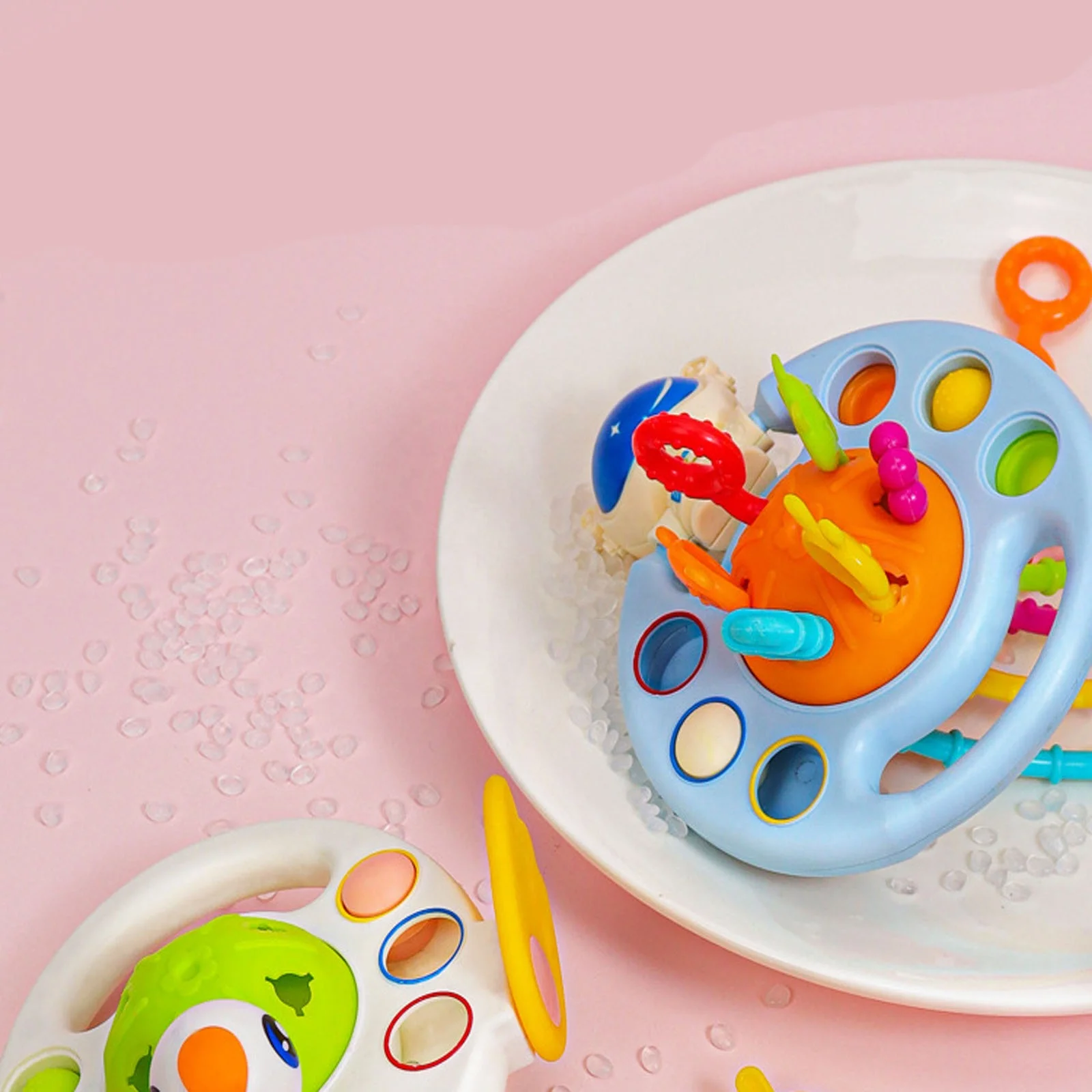 Toddlers Feeling Space Soft Silicone Pull String Multicolor Bell Educational Toy Baby Palm Teething Astronaut Sensory Toys