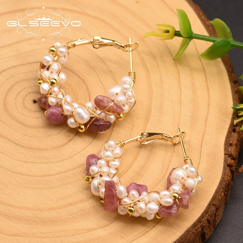 Natural Freshwater Pearl hoop Earrings gold bali earrings designs for women natural stone circle korean fashion fine jewelry