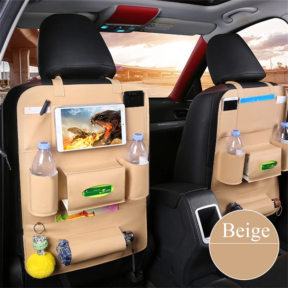 New Hot Sale Premium PU Leather Car Back Seat Organizer Car Backseat Storage Bag Pocket For Kids Car Interior Accessories