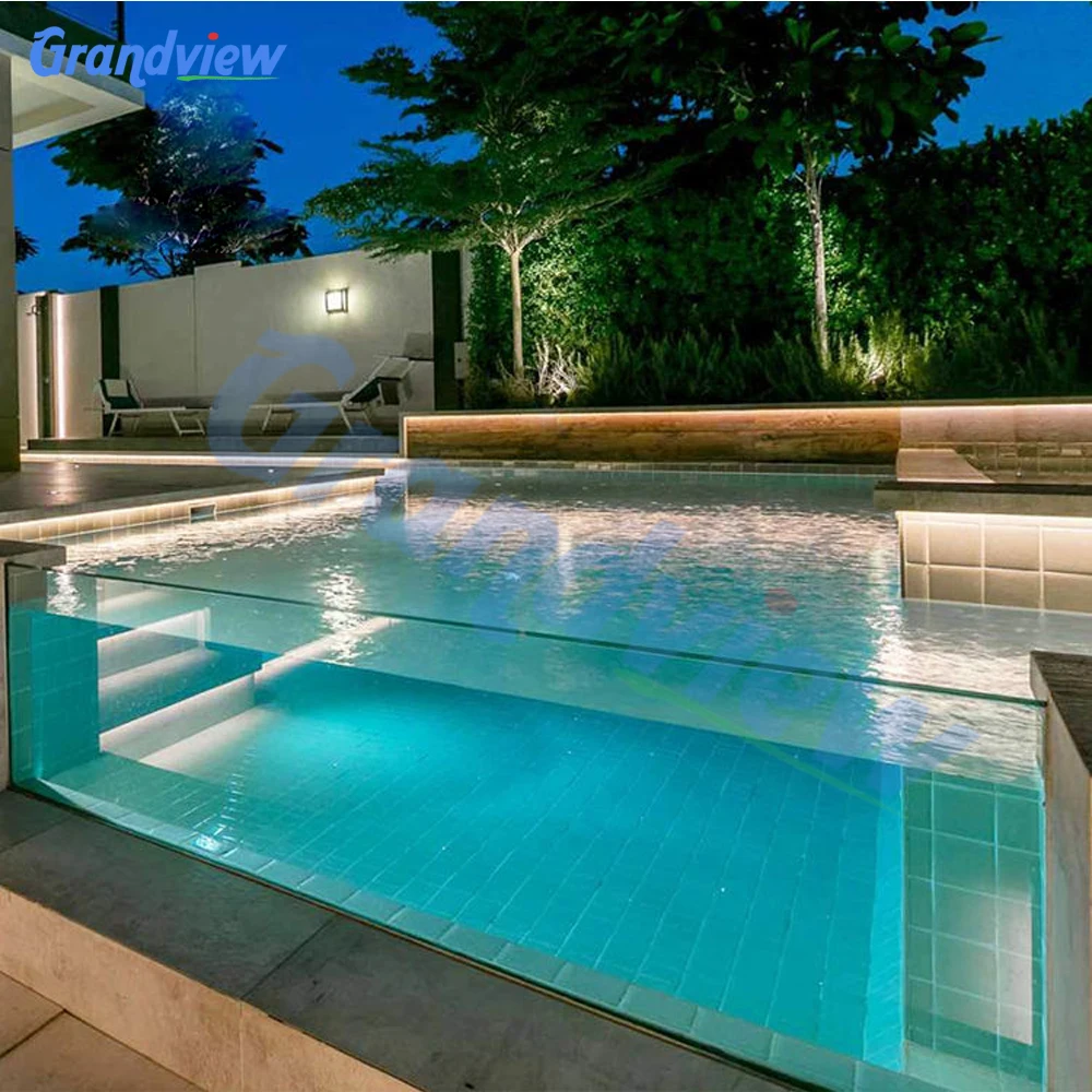 Thick window wall above ground full side panels sheet endless glass outdoor clear fiberglass acrylic swimming pool