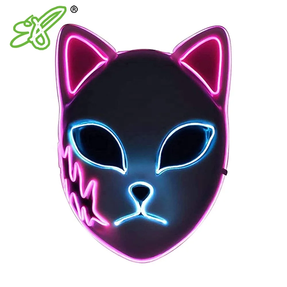 Demon LED Mask Costume Props Japanese Anime Plastic Fox Face Cosplay Glowing Masks for Adult Masquerade Party