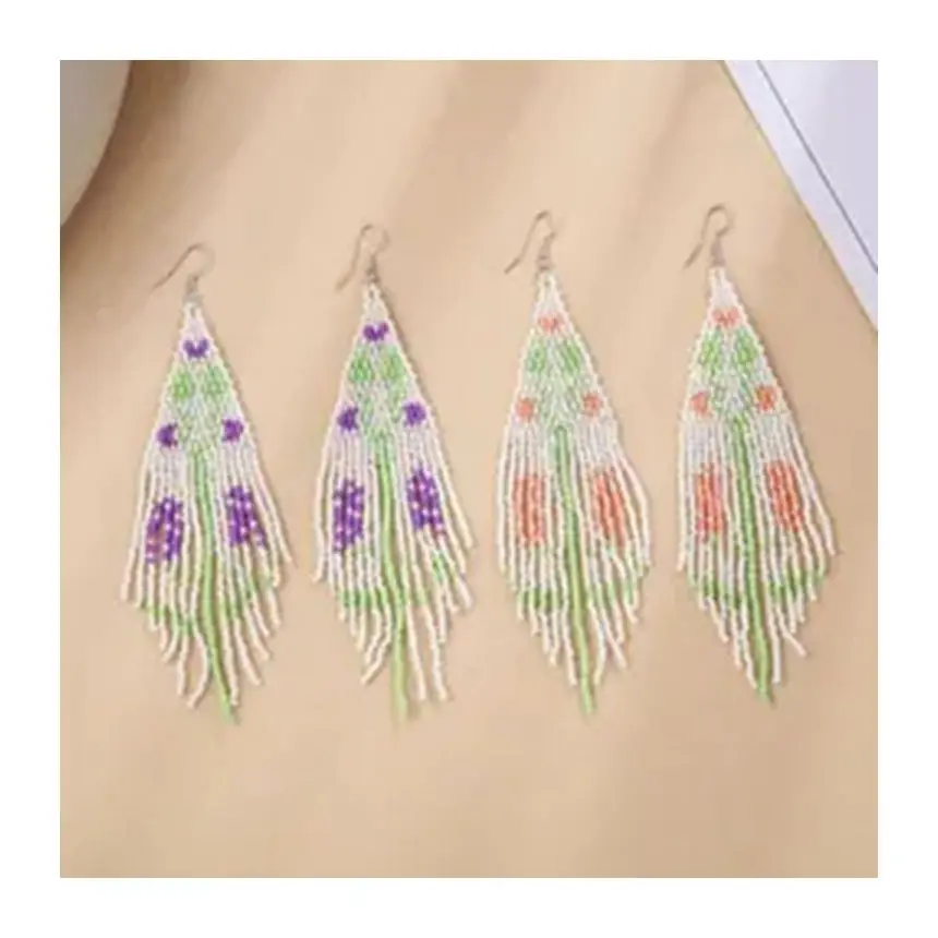 Fashion Boho Creative retro Miyuki seed beads compiled geometric graffiti Bohemian ethnic style tassel earrings female