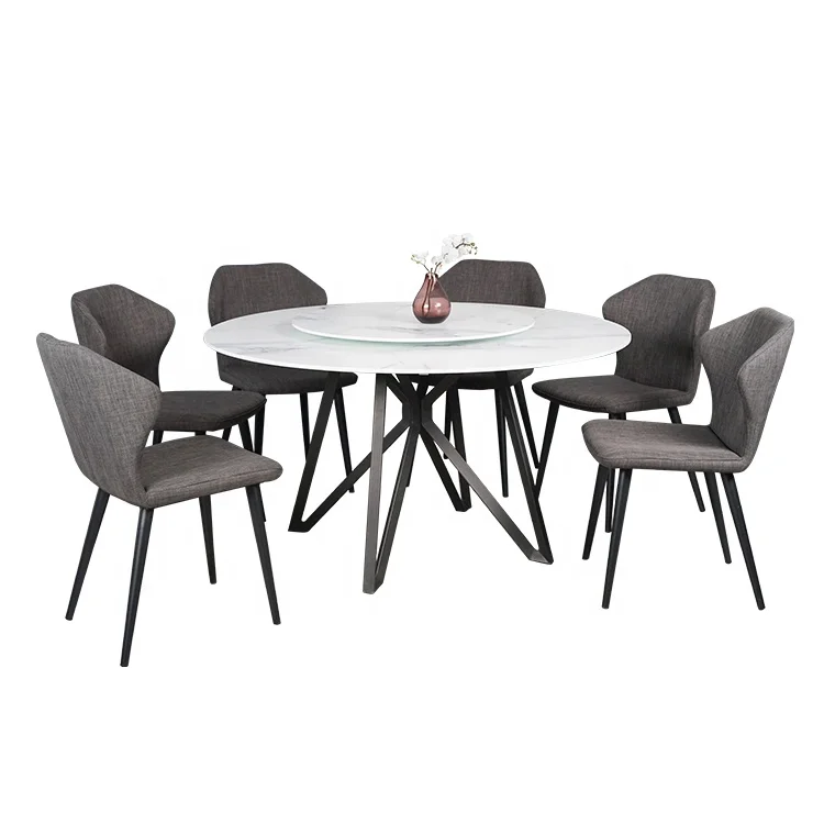 cheap Modern Glass Dining Furniture Rotatable Round Dining Table Set