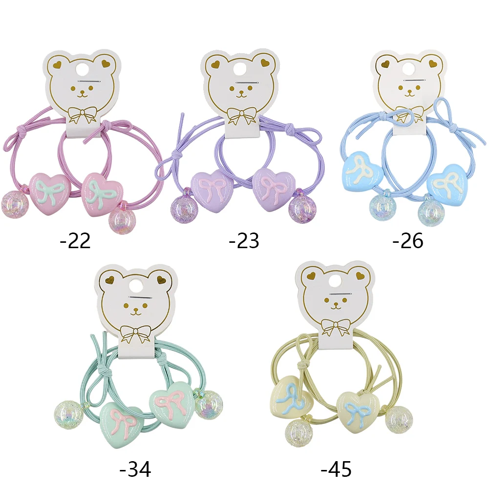 2Pcs/Card Fruit Knocker Balls Hair Ties Bows Heart Twin Bead Bubble Ponytail Holders Hair Rope For Kids Hair Accessories