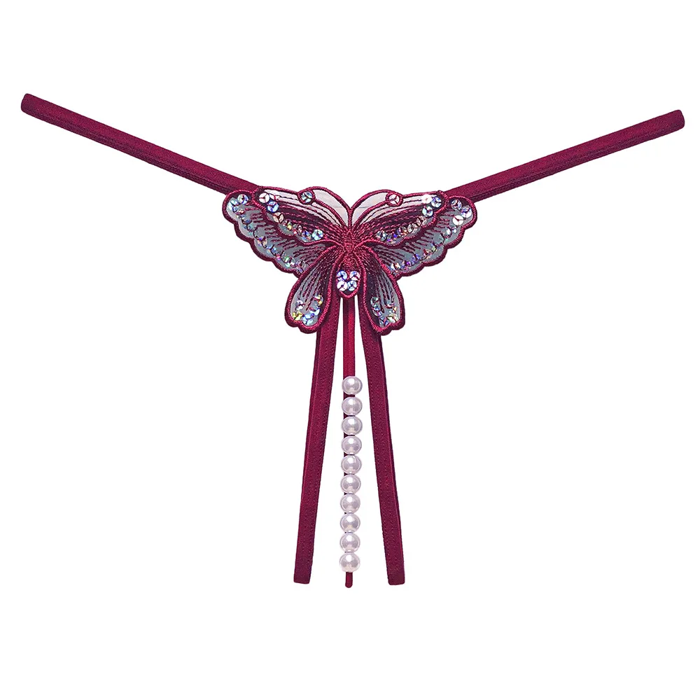 
2021 Sexy Women Thongs Briefs Sexy G Strings Underwear Pearls Embroidered Mesh Open Crotch Panties 