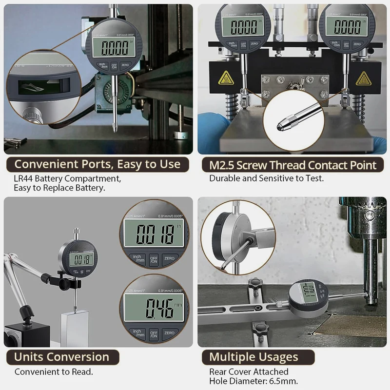DITRON Dial Indicator Inch/Metric 0-12.7 mm/25.4 mm with Back Ear Micrometer Measuring Tool Electronic Digital Dial Indicator