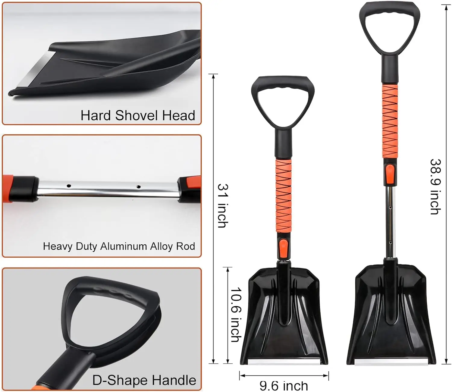 42'Cars Ice Scraper and Extendable Snow Brush Emergency Snow Shovel Snow Broom with Foam Grip 180° Pivoting Brush