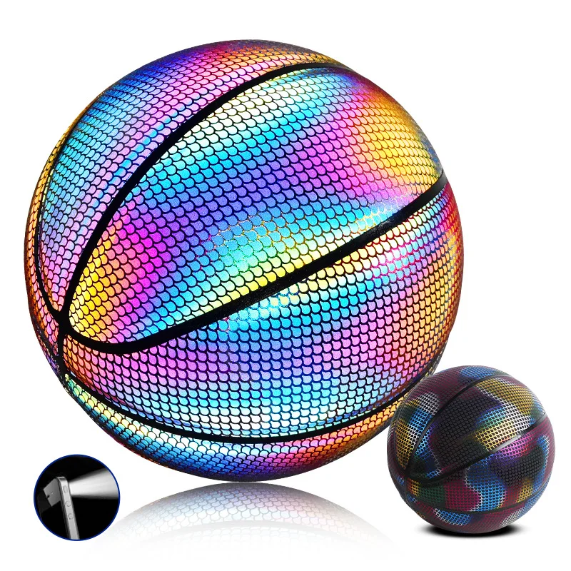 Holographic Flash Glowing Reflective Basketball No. 7 Fluorescent Luminous No. 7 Adult Basketball