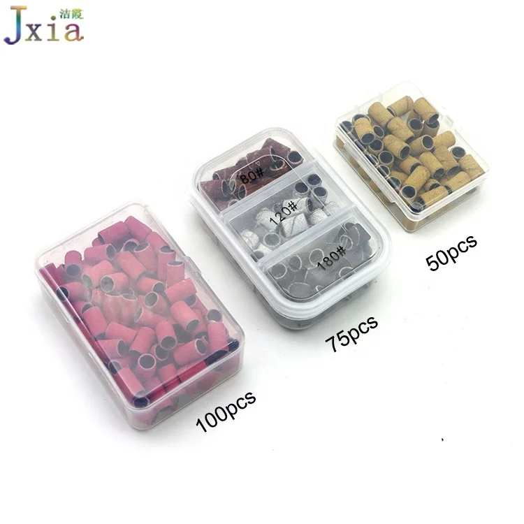 Jiexia 50pcs 75pcs 100pcs Packing Nail Drill Bits Sanding Bands for Acrylic Nails Gel Removing Machine