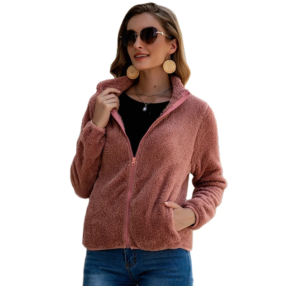 Оптовая продажа, зимняя уличная женская утепленная флисовая куртка на заказ, однотонное плюшевое пальто