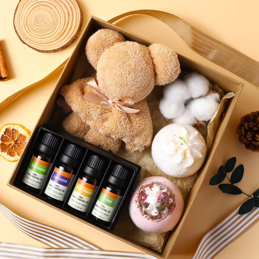 2022 gift box set dropshipping family aromatherapy women men spa self care towel bath bomb perfume essential oil gift set