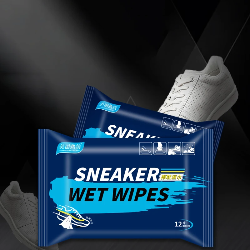 Travel Portable Alcohol Free Crep 12Pcs Per Plastic Package Leather Shoe And Sneaker Cleaning Wet Wipes