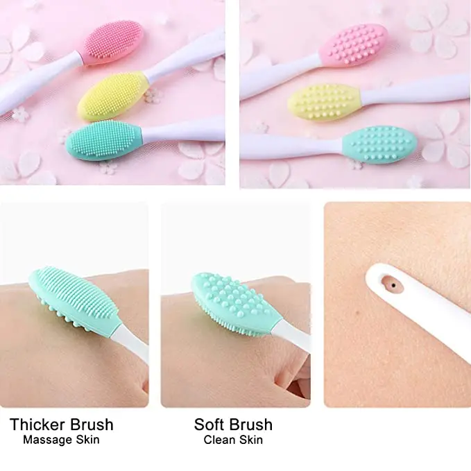 Popular nose blackhead remove tool clean brush cream applicator Double side mini exfoliating face brush silicone Lip scrub brush