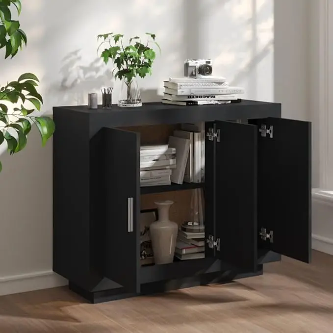 MAY HOME Furniture Wood Black - Modern and Elegant Home Storage Cabinet with Shelves and Doors, Easy to Clean