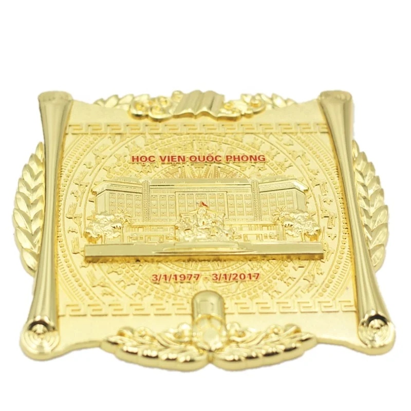 High quality Rectangular gold metal texture custom memorial plate metal zinc alloy trophy medal