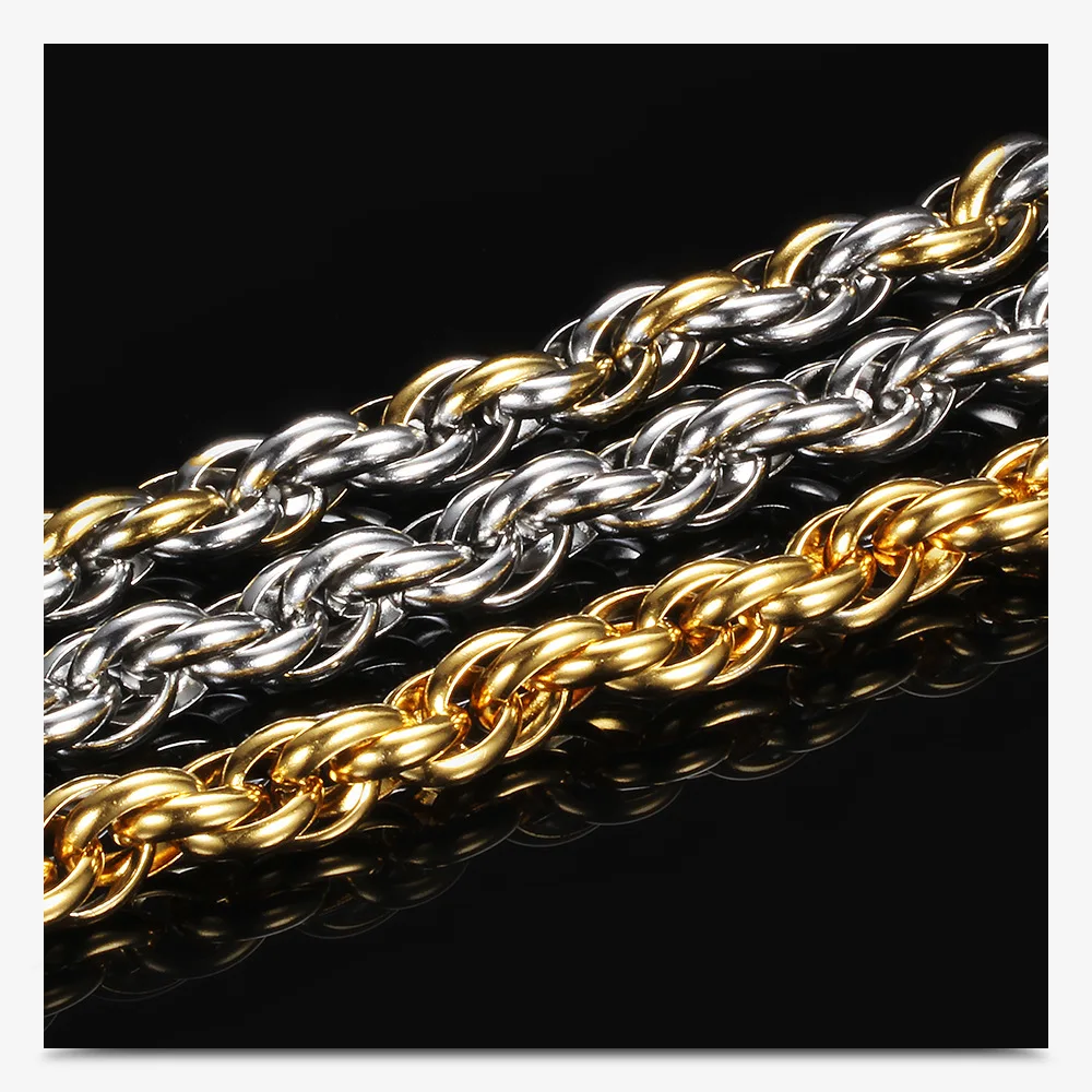 Fashion Simplicity 10mm Bracelet Stainless Steel Gold Filled Wave Twisted Chain Bracelet