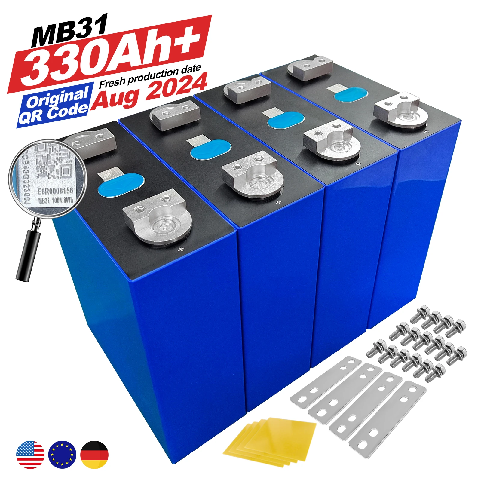 3.2V 314V Prismatic lifepo4 battery cell MB31 330Ah Lifepo4 lithium battery for DIY 48V 51.2V Lifepo4 battery pack