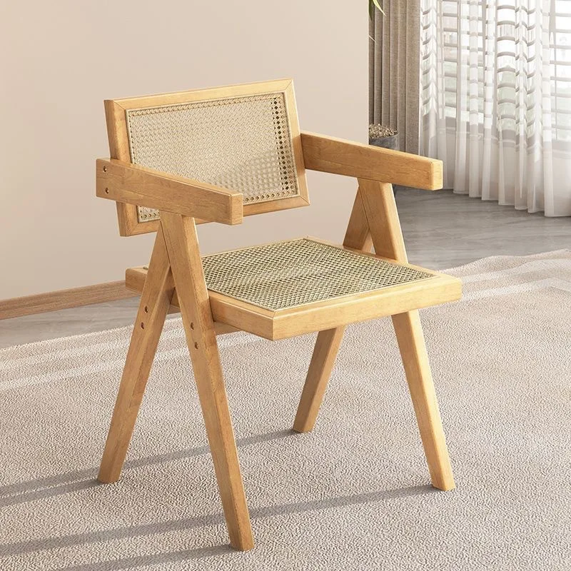 retro cane chair solid wood armchair household dining table chair simple courtyard backrest cane chair for living room custom