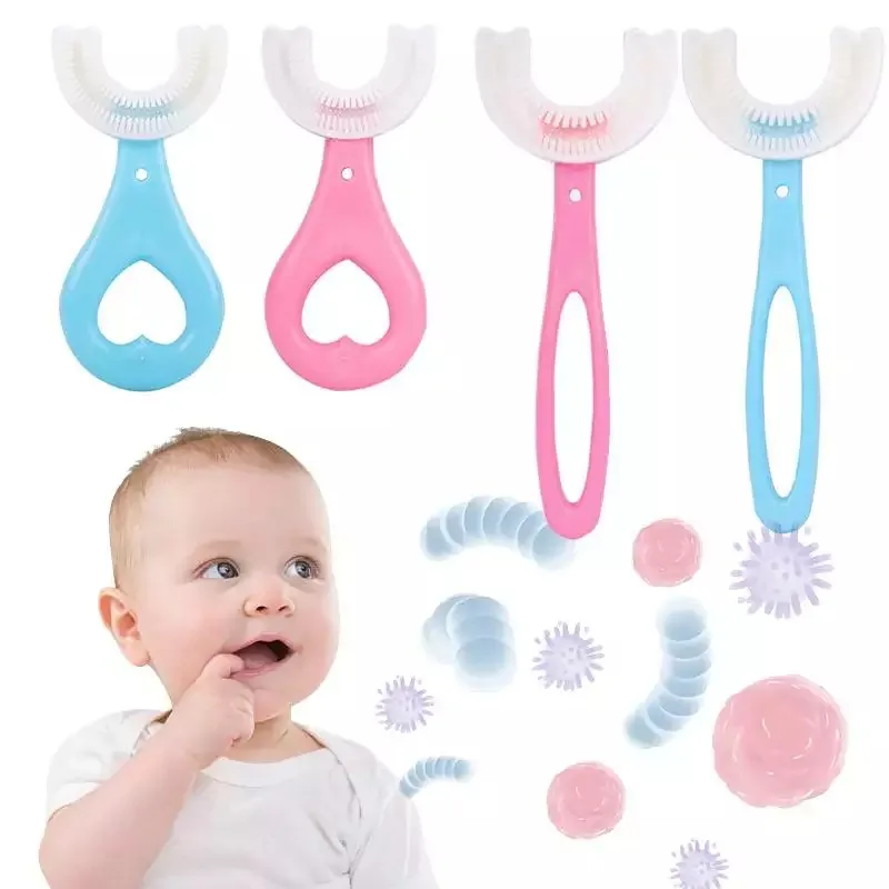 Wholesale eco friendly Silicone U-Shape Toothbrush Kids Tooth brush 360 Degree Cleansing Children 360 U Shape baby Toothbrush