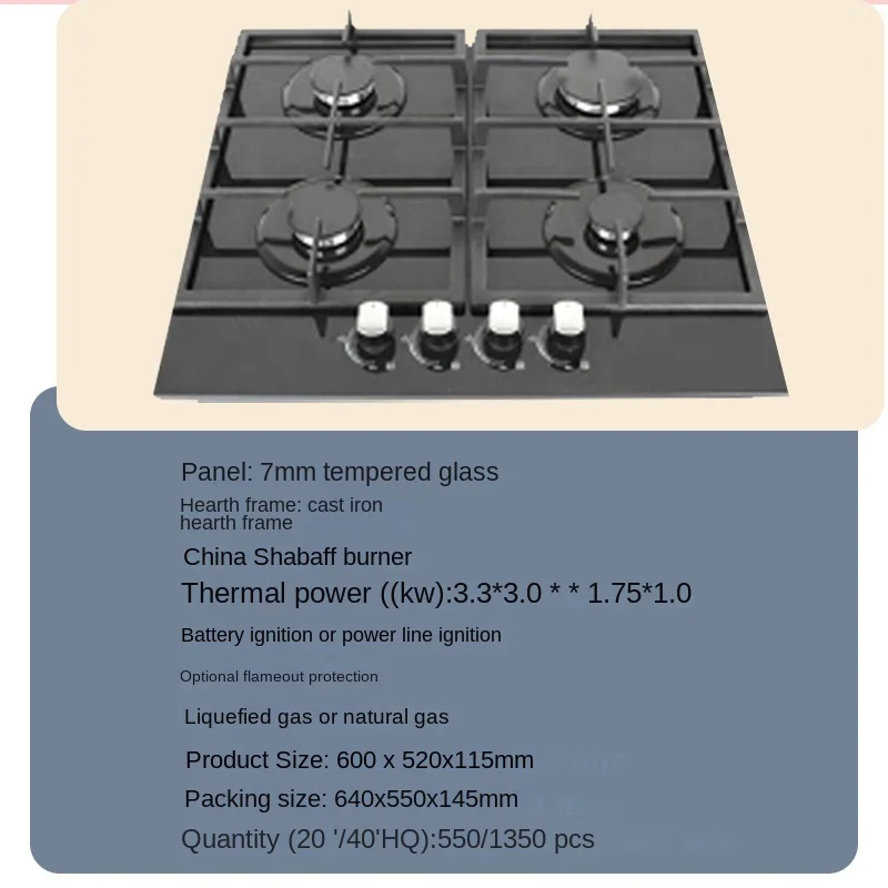 Cooking electric OEM/ODM Infrared Cooker Built-in Hotplate Ceramic Cooktops Stove 3 Gas and 1 Electric Hob for Home Kitchen