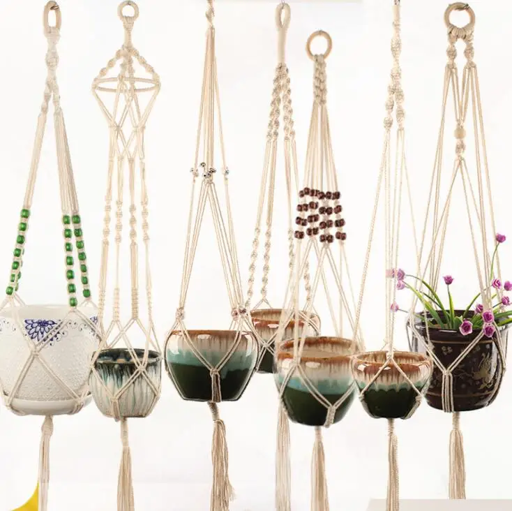 
Macrame Plant Hanger Indoor Outdoor Hanging Planter Basket Cotton Rope Home Boho Decor Hanging Planter Wall Art 4 Legs 40 Inch 
