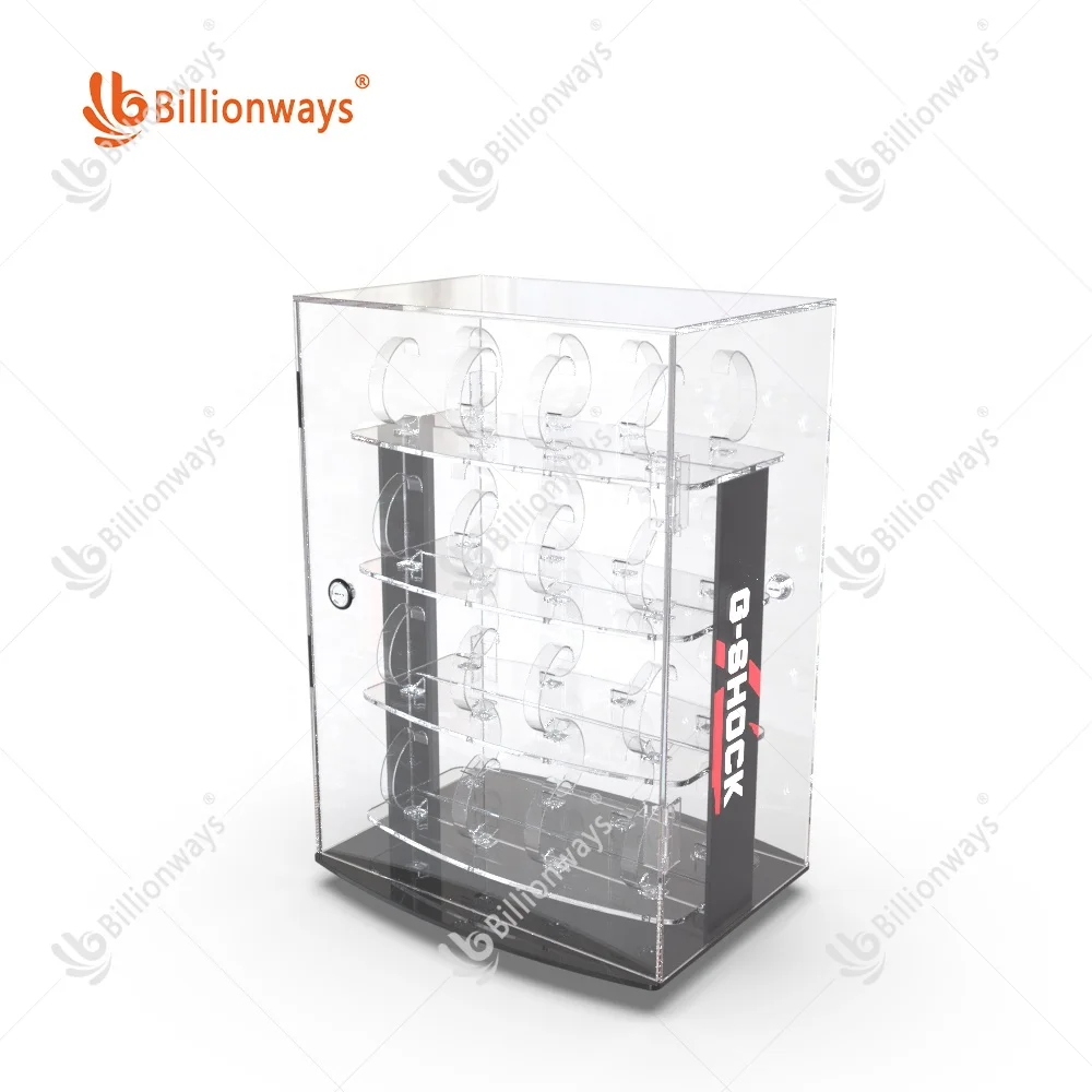Customized Clear Acrylic Watch Display Holder Stand, PMMA Watch Display Cabinet Case