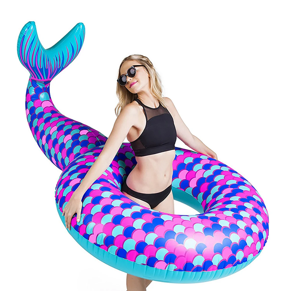 Swimming Circle Pool Ring Float Mermaid Tail Ride On Pool Raft Lounge Water Sport Lie Down Toys