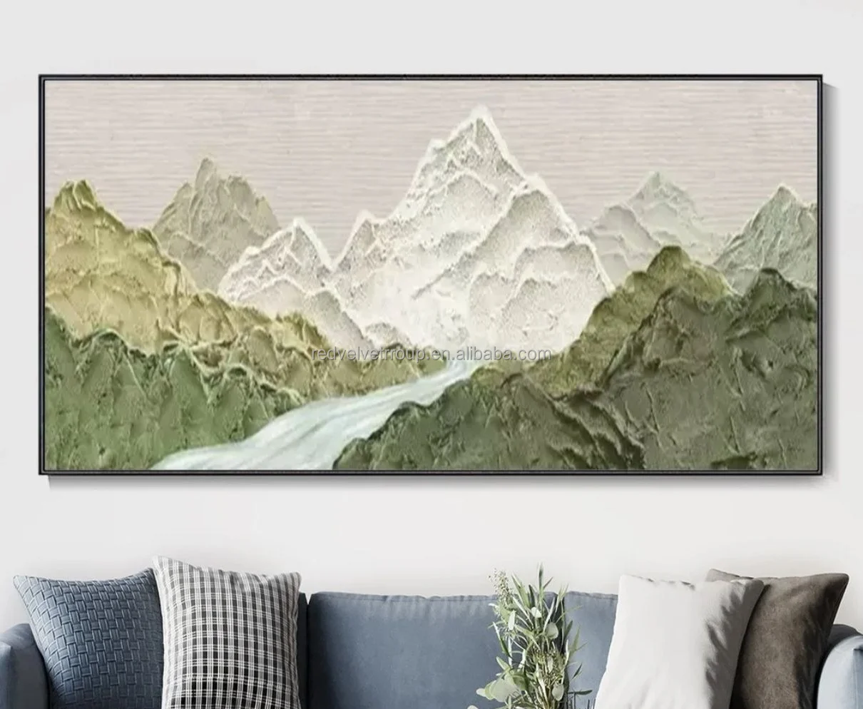 Nordic Wabi Sabi Handmade Framed Abstract Brown White Spring Seascape Scenery Canvas Art 3D Texture Painting for Wall Decoration