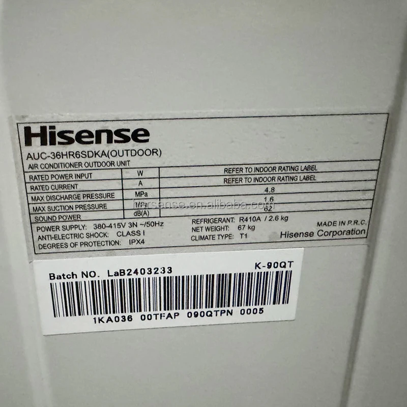 Оригинальный Hisense ac 2hp/4hp 380 В Кассетный потолочный кондиционер R410a белый 36000BTU/18000BTU полный комплект