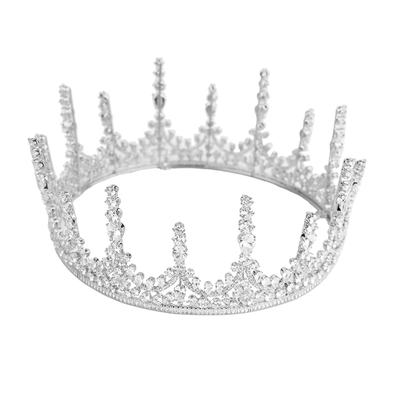 Platinum Plated/Gold Plated Zircon Crowns Wedding Tiaras And Crown Bridal Tiara Princess Queen Corona Pageant Crown Full Round