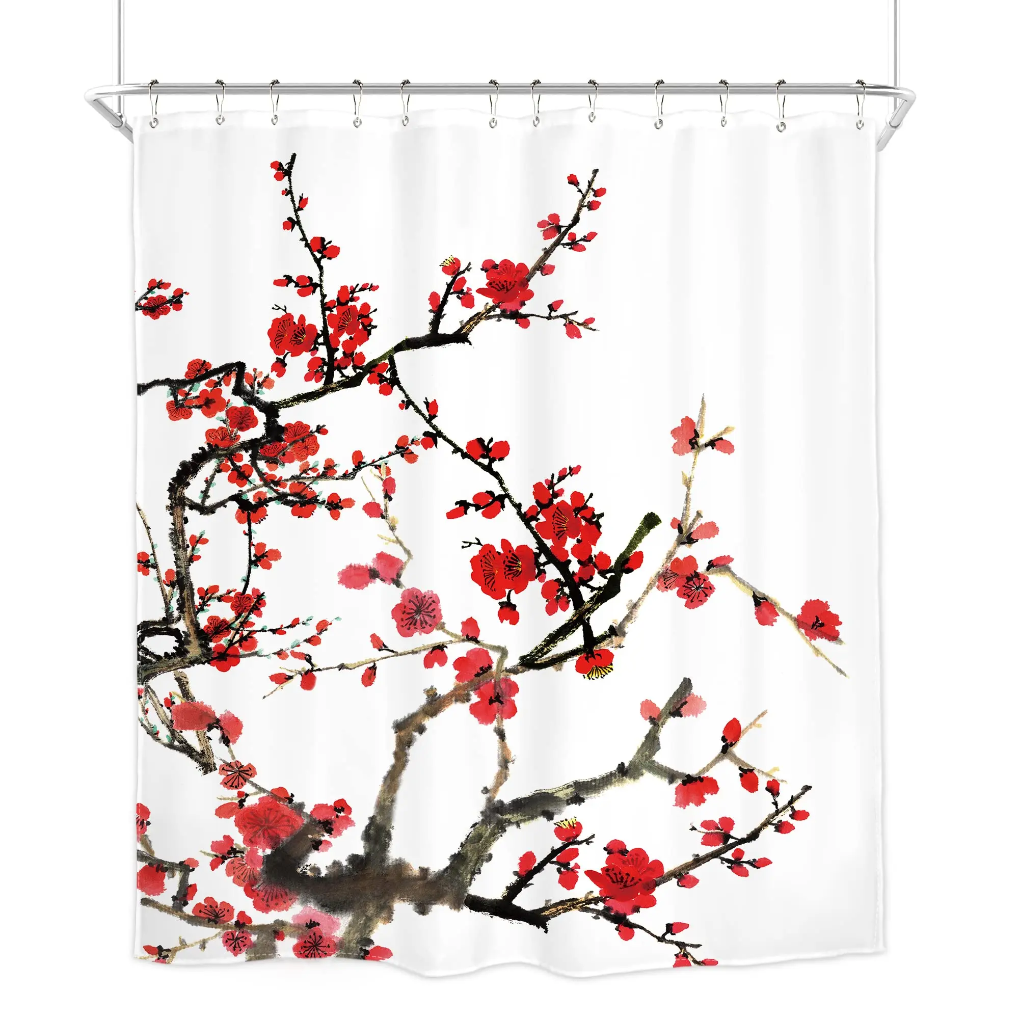 Amazon Bathroom Flower Pattern Pvc Shower Curtain, Manufacturers Prefect Plum Blossom Designer Shower Curtains/