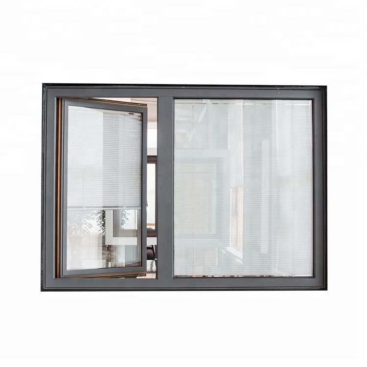 
High quality Double Glass Thermal Break aluminium wood clad tilt and turn window with building-in electric shuttle 