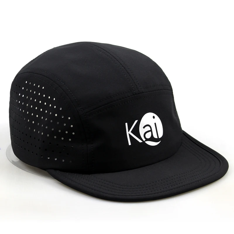 Custom Bill Unstructured Waterproof Laser Cut Hole Hat Black Adjustable Baseball Caps 5 Panel Hats