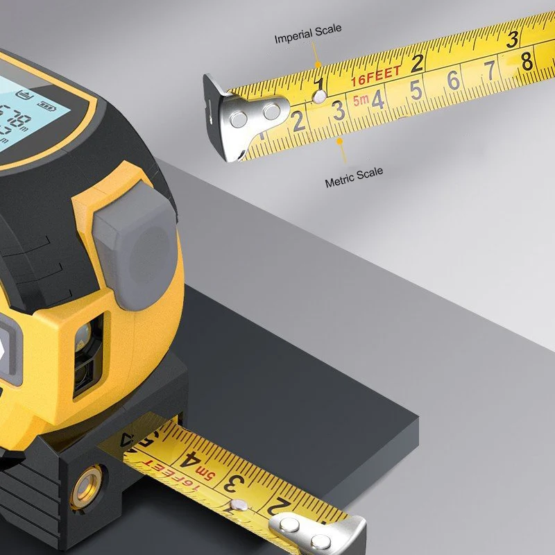 Electric Laser Distance Tape Mesure Measuring Device 3-in-1 in Ft Metric and Inches with LCD Digital