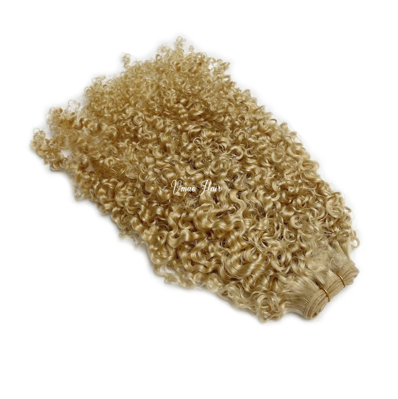 VMAE European 100% Unprocessed Full Cuticle Human Hair Extensions Raw Blonde 613 Light Color Small Coily Kinky Curly Human Hair